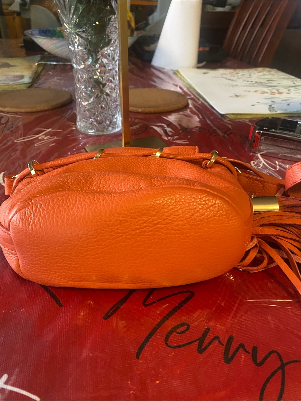 See By Chloé Orange Pebbled Leather Mini Bucket Bag with Tassels - Picture 13 of 15